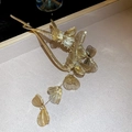 Golden butterfly hair claw clip with elegant cascading tassel and brushed texture finish - Rhinestone Butterfly Petal Tassel Hair Stick