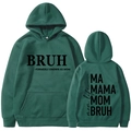 Sweat à capuche vert foncé avec impression créative MOM BRUH, vues avant et arrière - S / Hauts / Vert foncé (312)