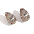 Orecchini a goccia in acciaio inossidabile placcato oro 18K con strass colorati - Orecchini a Goccia d'Acqua Opaca Spazzolata / Colore Acciaio - Diamante Colorato