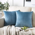 Pair of square blue velvet throw pillow covers displayed on a beige sofa - 30*50cm (No Insert) / Lake Blue