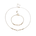 Detailed set of gold tone necklace and bracelet with pearls and frosted metal beads - Necklace + Bracelet Set (YN-965YB-966)