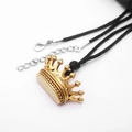 Detailed close-up of a golden crown pendant with black rope chain and silver lobster clasp - Style A Gold / 60cm Black Cord