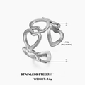 Minimalist silver stainless steel hollow heart ring with adjustable open band for women - Sequential Hollow Hearts Style (ZN040S) / Steel