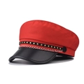 Detail of red military cap with black brim, golden stars, and silver metal chain accessory - M (56-58cm) / Red
