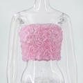 Detailed close-up of pink 3D rose flower tube top with dense floral texture - S / Pink