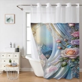 Waterproof polyester shower curtain featuring luxury rose floral print and gold archway - SYL-1 Fantasy Rose Castle (Single Curtain)