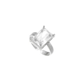 Silver geometric stainless steel open ring with rectangular gemstone and woven texture - Silver White