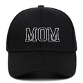 Classic black cotton baseball cap with white MOM embroidery and curved visor for women - Adjustable / Black MOM