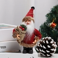 Standing Santa Claus doll in red knitted outfit with sack and gold spectacles - Standing Red Coat with Grey Trim