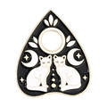 Gothic planchette enamel pin featuring white cats with crescent moon and stars details - Twin Cats Moon Planchette