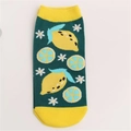 Süße dunkelgrüne Baumwollsocken mit gelbem Zitronenmuster und gelben Kontrastdetails am Saum - 1 Paar / Dunkelgrün Zitrone (A41)