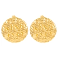 Polished gold circular earrings with intricate woven texture and irregular hammered finish - 18K Gold Plated Round Woven (24)
