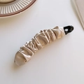 Champagne satin bow banana hair clip with elegant pleated texture and secure plastic grip - Off-white
