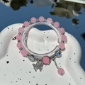 Pink beaded bracelet with silver spacers and a sparkling rhinestone butterfly pendant - S014-pink Butterfly Imitation Cat's Eye Stone Bracelet #sz267
