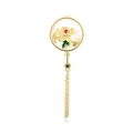 Vintage-Brosche in Fächerform in Goldoptik mit Perle und Blumendetails mit Fransen - Chrysantheme