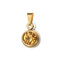 6mm gold-plated stainless steel round pendant with a vibrant orange birthstone gem - [Pinch Bail] November Amber Yellow