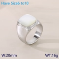 Anillo cuadrado de acero inoxidable plateado con incrustación de nácar blanco - US 6 / Estilo de Incrustación Cuadrada (KR111676-GC) / Color Acero