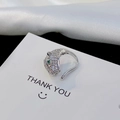 Sparkling leopard head ring in silver finish with green stone eyes on white satin - 30039-Silver Leopard Head Full Drill Gem Eye Single