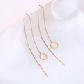 Orecchini a filo in oro minimalisti con catene a scatola lunghe e pendenti a cerchio - NE1065-Cerchio Infilatore / Oro rosa