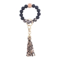 Portachiavi da polso con perline in silicone leopardato, perla in legno e nappa nera - Stampa Leopardata