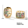 Golden quadrilateral hoop earrings featuring multi-color micro-paved cubic zirconia stones - Gold-Multicolor Zirconia