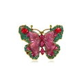 Detail of a golden butterfly brooch with pink enamel wings and colorful rhinestones - Rhinestone KC0154-3 Pink