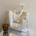 Transparent PVC and white canvas tote bag with Skillfully print and magnetic closure - White