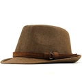 Classic brown woven fedora summer hat with stylish band and gold metal buckle detail - M(56-58cm) / Coffee