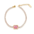 Detail of adjustable gold bracelet with pink rectangular zircon and lobster clasp closure - Pink (B2338-RP)