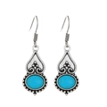 Vintage hook earrings in antique silver finish with oval sky blue turquoise stones - Antique Silver Ethnic Ear Hook (K-1238)