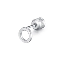 Minimalist silver stainless steel geometric hollow circle stud earring with screw back - Circle & Rhinestone Style / 1 Piece / Steel