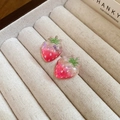 Pink gradient strawberry earrings with glitter detail in a soft velvet jewelry box - Style 56 Gradient Strawberry Sequin