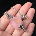 Cho Ku Rei Rosenquarz Pendel Kraftsymbol aus Kristall mit Metallkette für Meditation - Rosenquarz