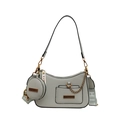 Light gray crescent hobo bag in textured cross-grain faux leather with round coin pouch - Gray