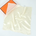 Elegant beige silk square scarf for women with smooth satin finish on white background - Beige