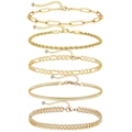 Set of 5 gold-plated titanium steel bracelets with paperclip and curb chain styles - Gold Paperclip/Cuban/Snake Chain Bracelet Set
