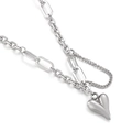 Collar de doble capa en acero inoxidable plateado con cadenas y colgante de corazón - Collar de Doble Capa de Corazón Plateado (KN199931-KLX)