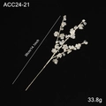 Silver bead wedding hairpiece with white petals and clear crystals, 36cm long - Petal Style