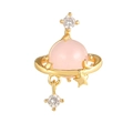 Pink planet earring in gold finish with star and moon details and zircon accents - EGD0443