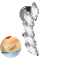 Stud de lèvre courbé en acier argenté avec cinq zircons cubiques de taille marquise - 1.2x8mm / Acier - 5 Zirconiums Marquise Courbé