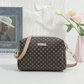 Fashionable dark brown crossbody bag with clover pattern and golden metal hardware - Coffee
