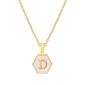 Goldene Halskette mit sechseckigem Anhänger, rosa Muscheleinlage und Buchstabe D - Rosa Muschel D