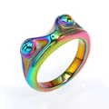 Vintage rainbow titanium steel frog ring for men and women with iridescent finish - Rainbow