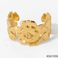 Detail shot of golden stainless steel flower bracelet with textured petals and polished finish - Gold (KAS1058)
