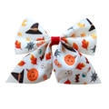 Halloween haarstrik met pompoen- en spookprints op wit lint voor accessoires - Alleen Strik (Geen Clip) / Wit