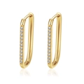 Detailed macro view of gold-plated rectangular hoop earrings with pavé cubic zirconia - Rectangular Micro-Pave Zirconia Style (No. 4 Ear Buckle)