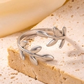 Silver leaf-shaped open ring made of non-fading titanium steel for women - Steel Color 20