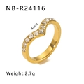 18K gold plated V-shaped eternity ring with 4mm width and cubic zirconia accents - US 6 / Gold V-Shape Row Diamond Style (NB-R24116)
