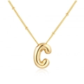 Golden balloon letter C pendant on a delicate bead chain with polished metallic finish - Gold Letter C