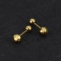 Detailed macro view of gold-plated stainless steel cartilage studs with textured geometric ball - Round Ball-5mm / Gold